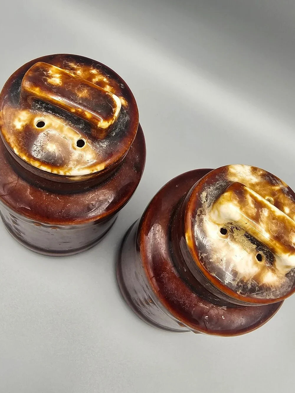 Vintage Brown Ceramic Salt and Pepper Shakers Set